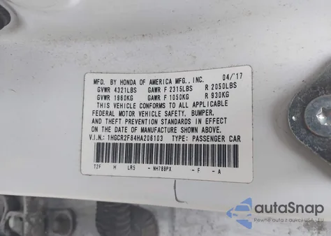 2017 Honda Accord Ex-L из США, поврежденный, VIN 1HGCR2F84HA206103